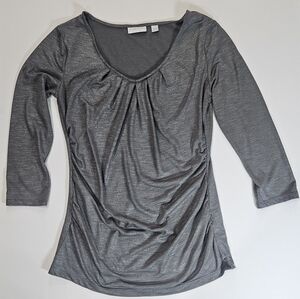 New York & Company Blouse Womens Medium Metallic Stretch 3/4‎ Sleeve Y2K Style